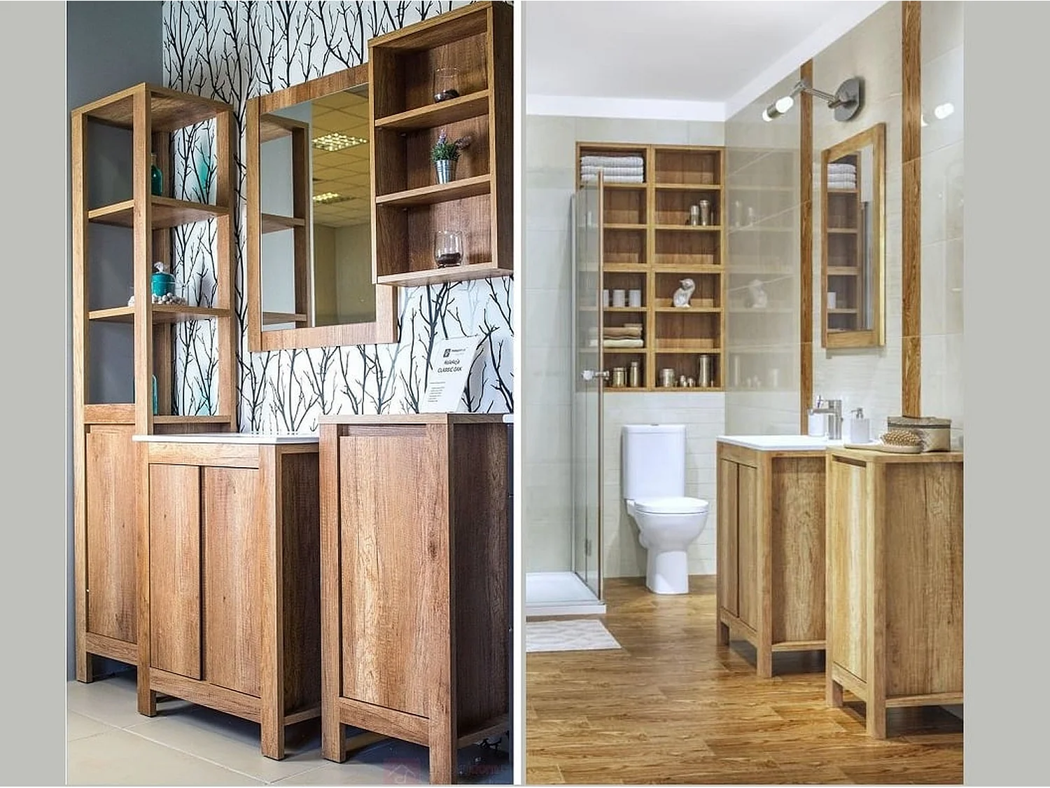 Small Bathroom Cabinet 400mm Freestanding 40cm Floor Base Unit Slim Storage Cupboard Oak Effect Classic