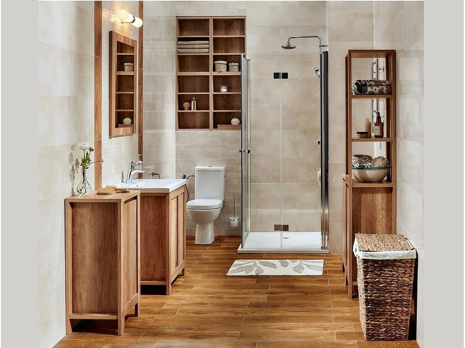 Small Bathroom Cabinet 400mm Freestanding 40cm Floor Base Unit Slim Storage Cupboard Oak Effect Classic