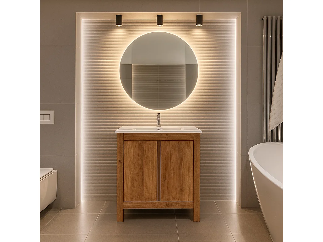 Freestanding Bathroom Vanity Unit 800mm Sink Cabinet with Basin Oak Effect Floor Storage Classic