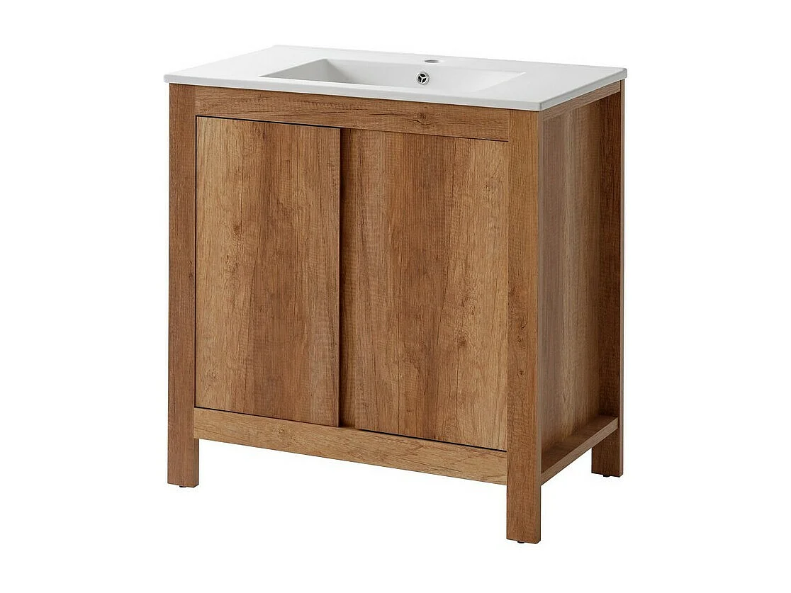 Freestanding Bathroom Vanity Unit 800mm Sink Cabinet with Basin Oak Effect Floor Storage Classic