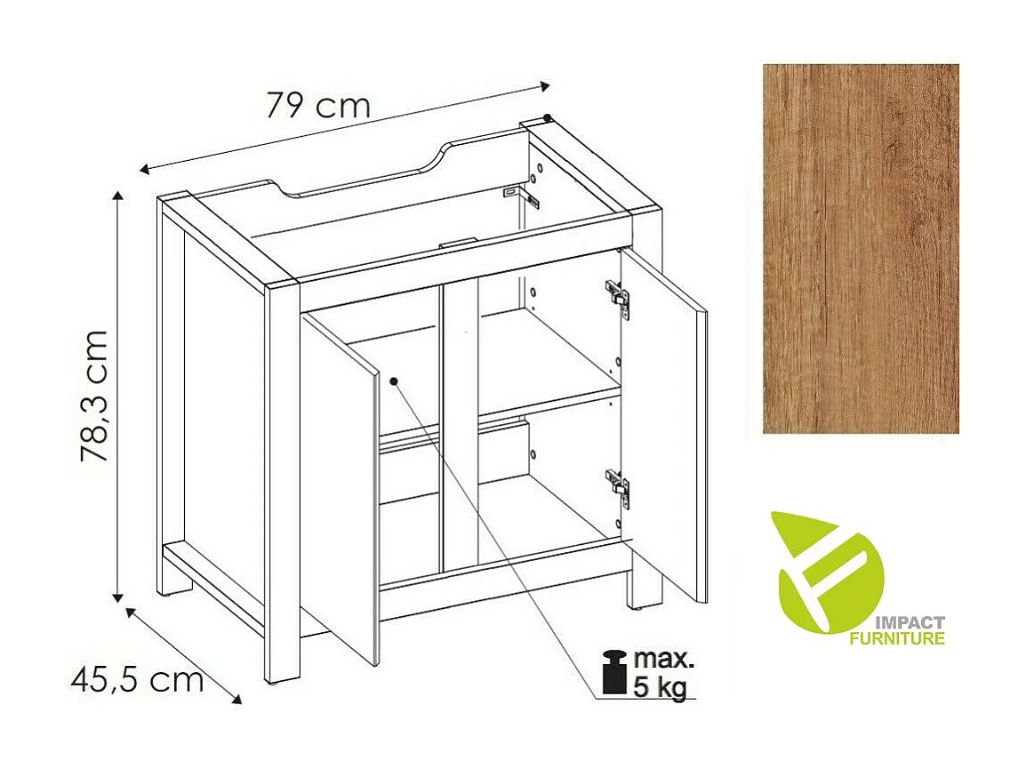Freestanding Bathroom Vanity Unit 800mm Sink Cabinet with Basin Oak Effect Floor Storage Classic