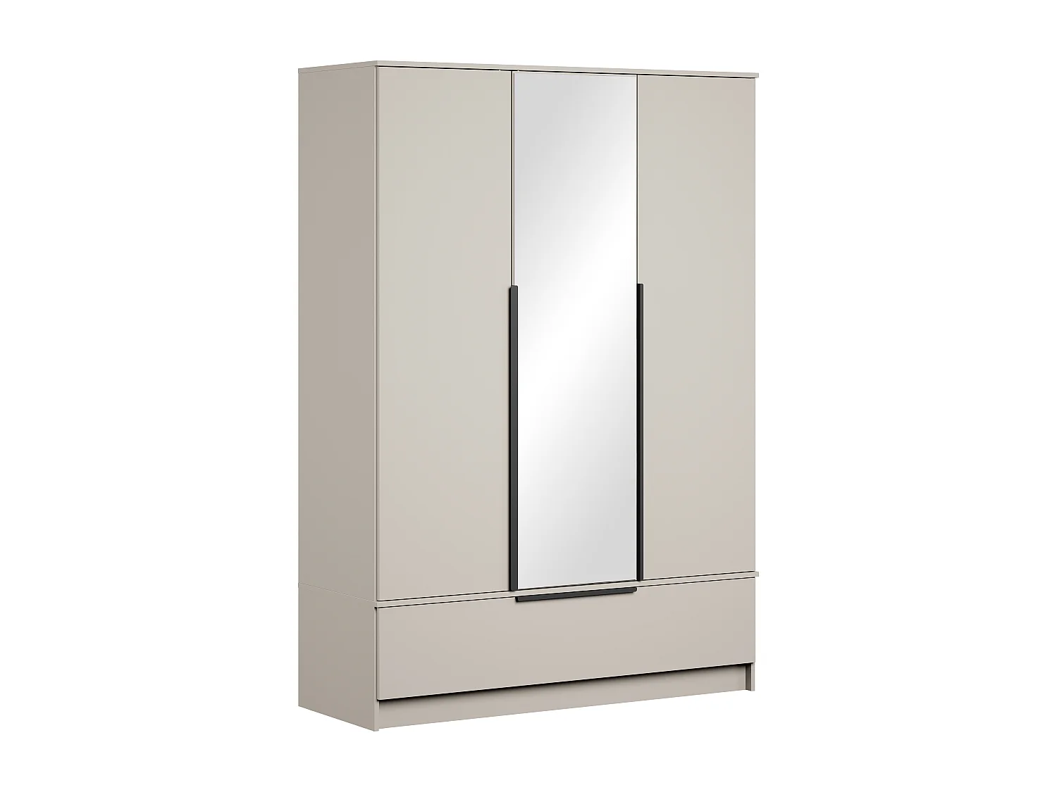 Ruime functionele 3-deurs kast met planken, hangrail en lade