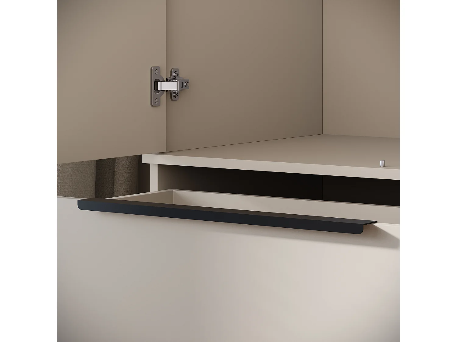 Ruime functionele 3-deurs kast met planken, hangrail en lade