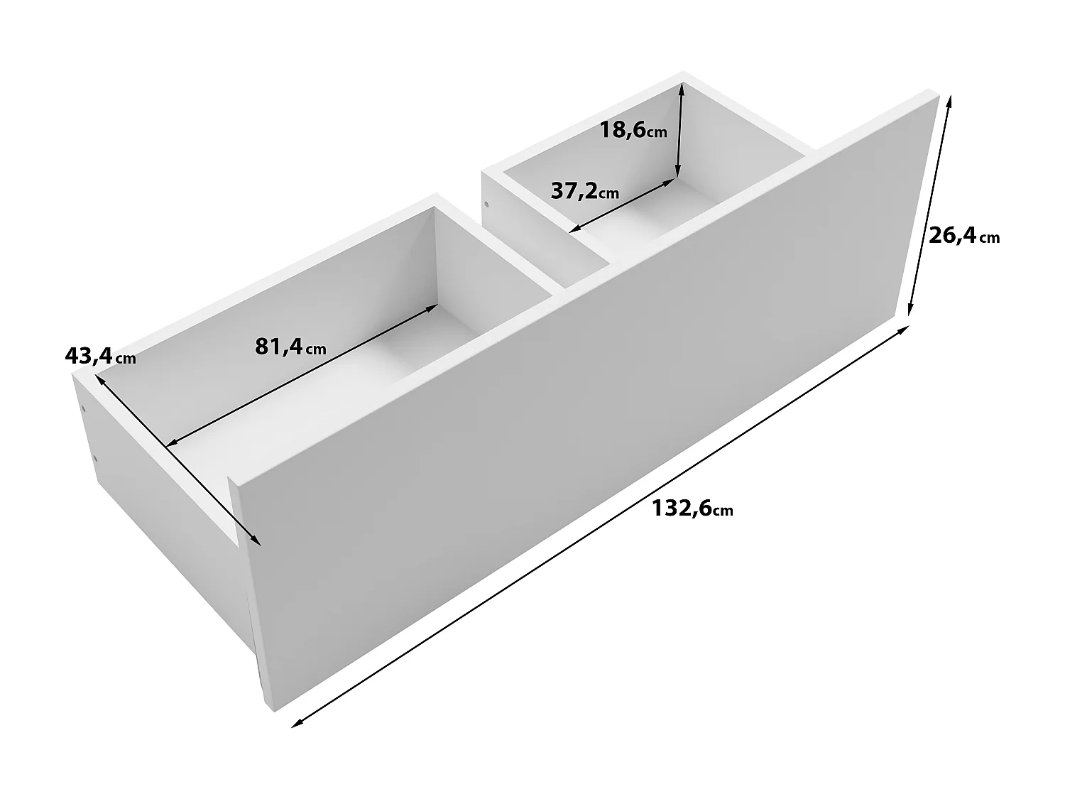 Ruime functionele 3-deurs kast met planken, hangrail en lade