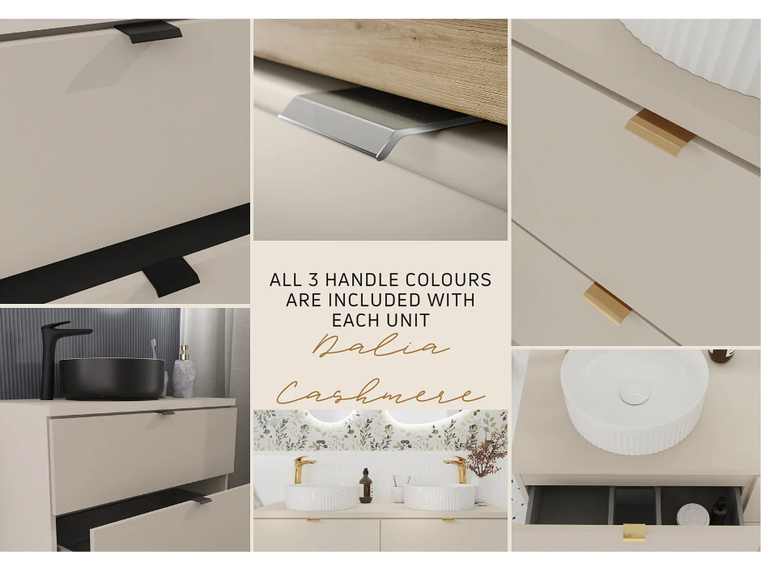 Bathroom Vanity Unit 600mm Beige Wall Cabinet Floating 2 Drawer Cashmere Storage Dalia