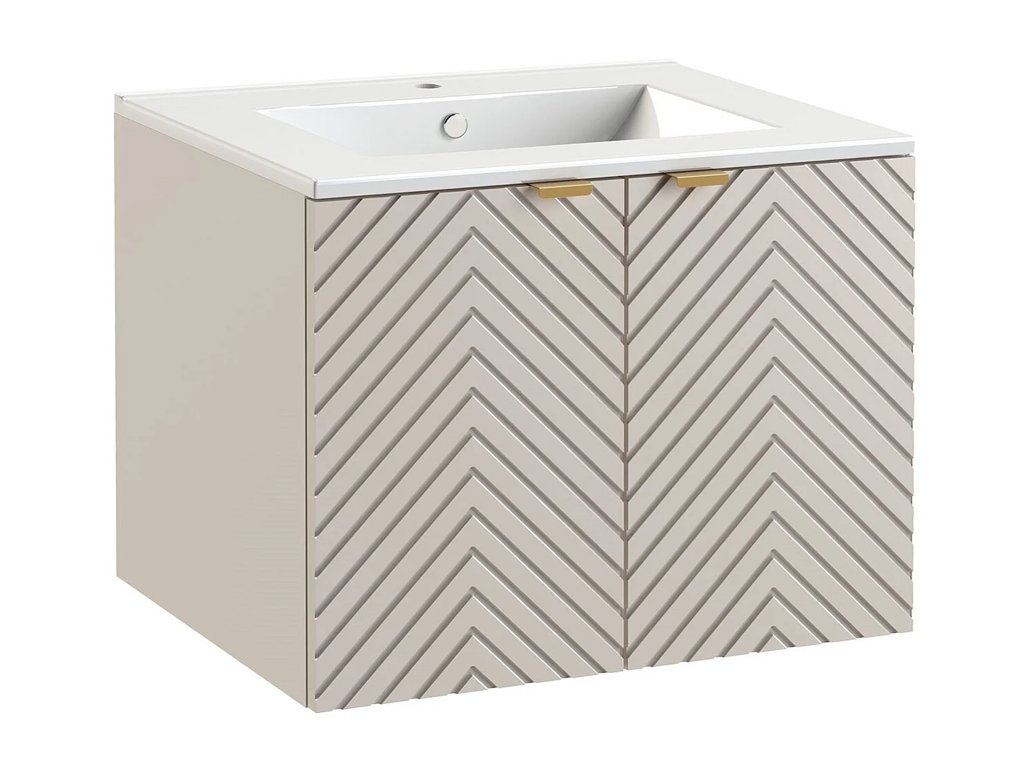 Vanity Unit with Basin 600mm Wall Hung Bathroom Sink Cabinet Fluted Beige Cashmere Modern Cara