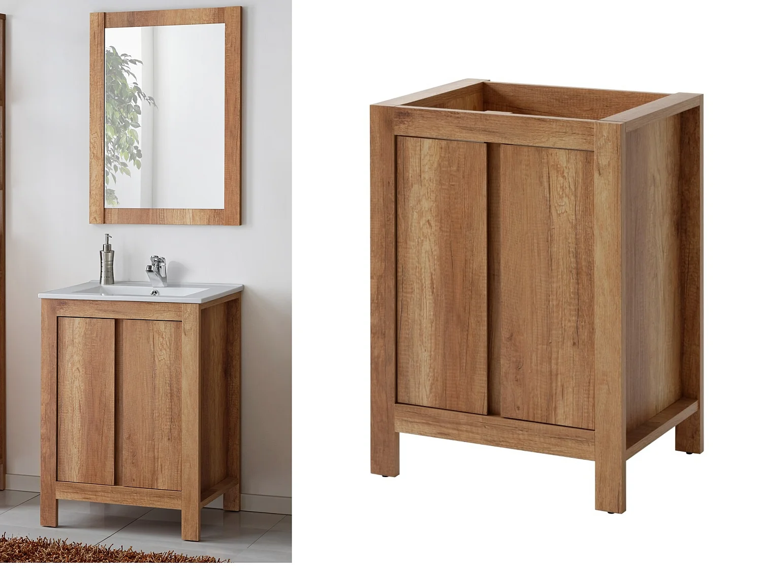 Freestanding Bathroom Vanity Unit 600mm Cabinet Under Sink Floor Unit 60cm Classic Oak