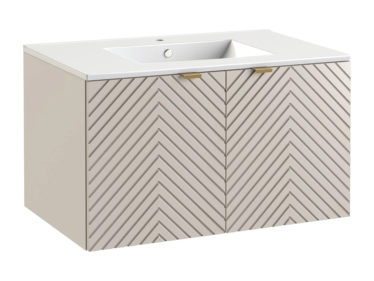 Bathroom Vanity Unit with Sink Basin 800mm Modern Wall Hung Cabinet Herringbone Beige Cara