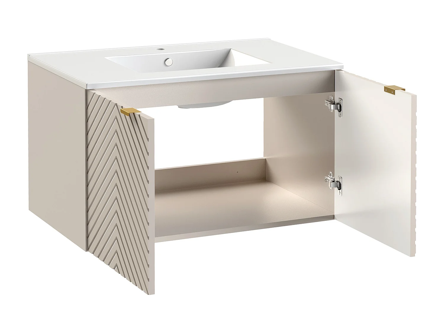 Bathroom Vanity Unit with Sink Basin 800mm Modern Wall Hung Cabinet Herringbone Beige Cara