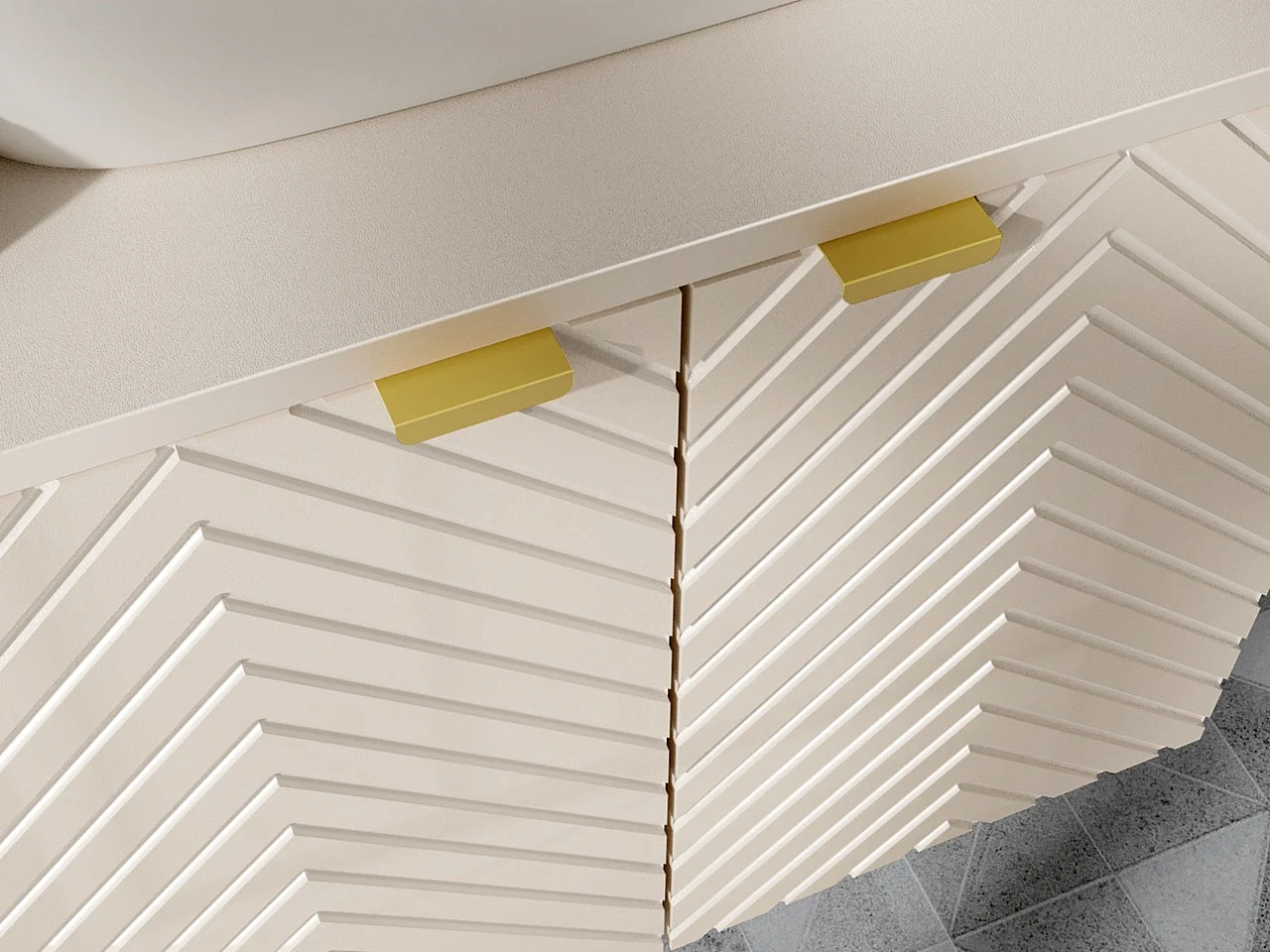 Bathroom Vanity Unit with Sink Basin 800mm Modern Wall Hung Cabinet Herringbone Beige Cara