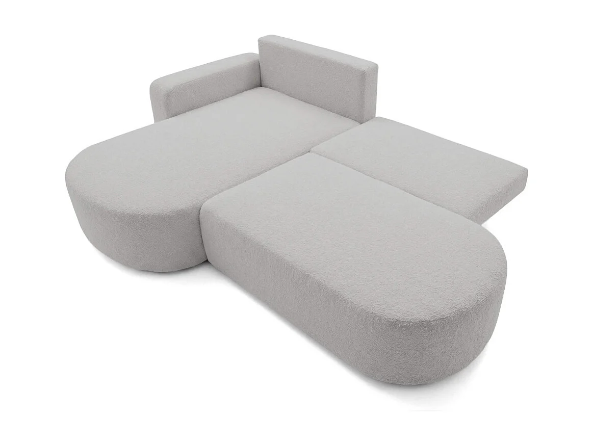 Canapé d'angle convertible 5 places réversible en tissu bouclette gris clair KIARA