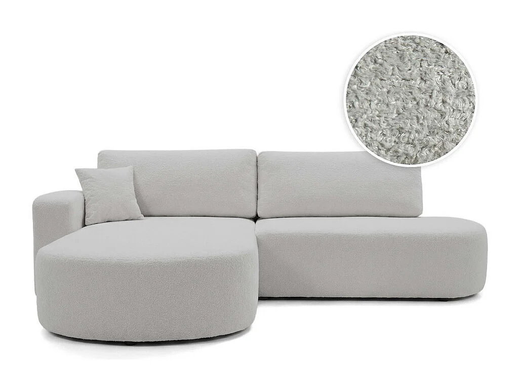 Canapé d'angle convertible 5 places réversible en tissu bouclette gris clair KIARA
