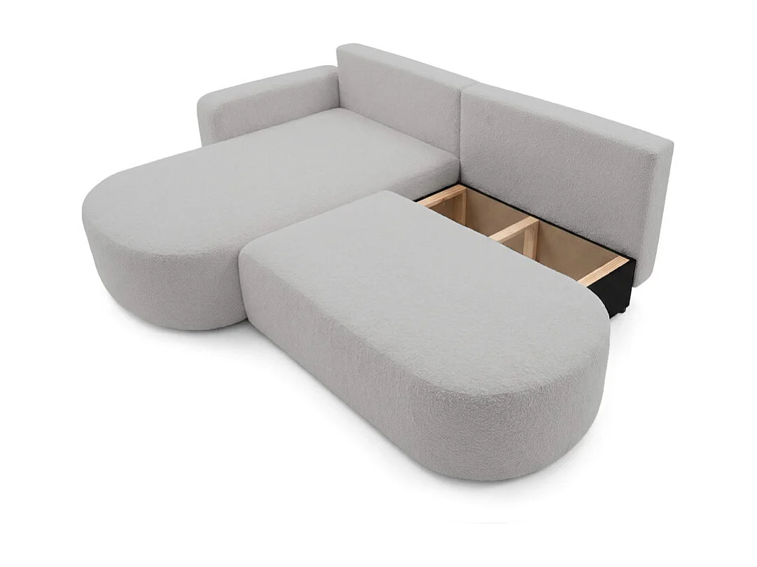 Canapé d'angle convertible 5 places réversible en tissu bouclette gris clair KIARA