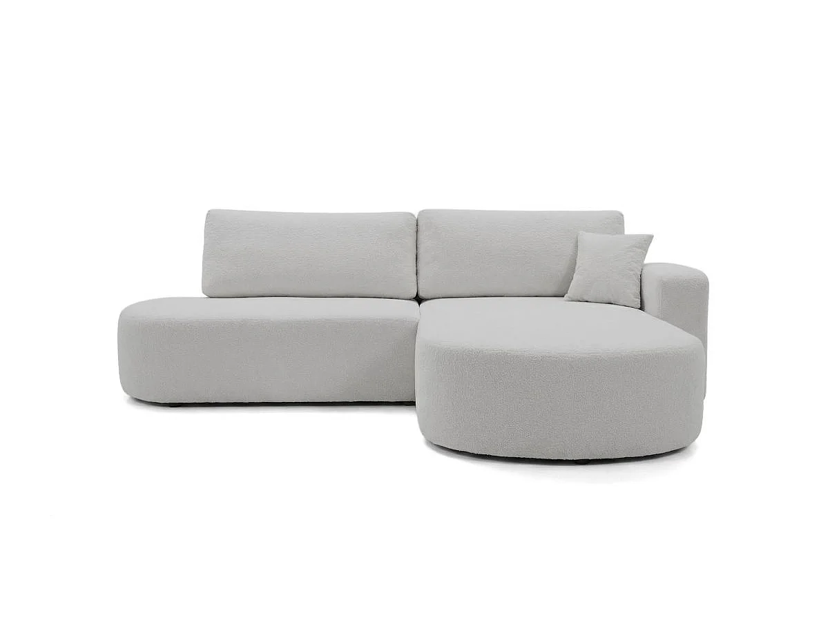 Canapé d'angle convertible 5 places réversible en tissu bouclette gris clair KIARA