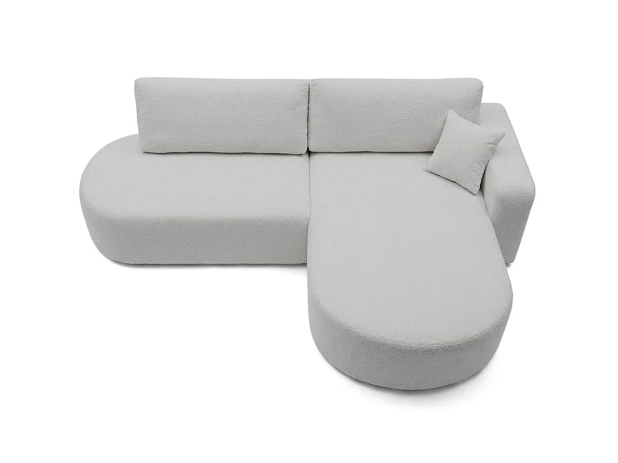 Canapé d'angle convertible 5 places réversible en tissu bouclette gris clair KIARA