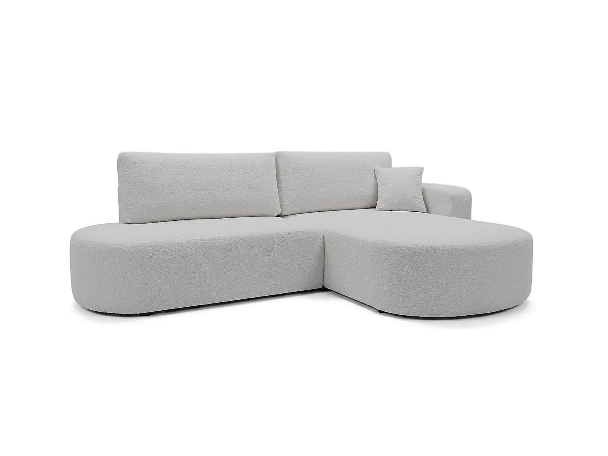 Canapé d'angle convertible 5 places réversible en tissu bouclette gris clair KIARA