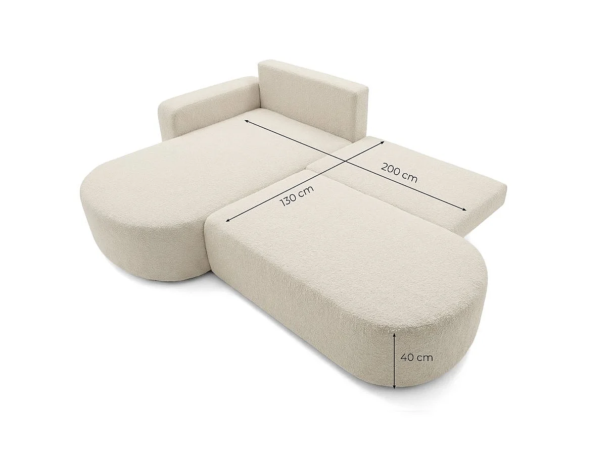 Canapé d'angle convertible 5 places réversible en tissu bouclette gris clair KIARA