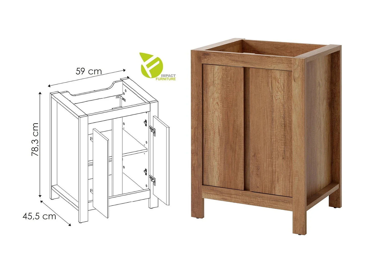Freestanding Bathroom Vanity Unit 600mm Sink Cabinet with Basin Oak Effect Storage Classic