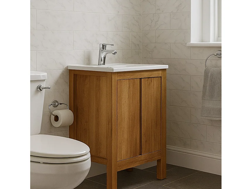Freestanding Bathroom Vanity Unit 600mm Sink Cabinet with Basin Oak Effect Storage Classic
