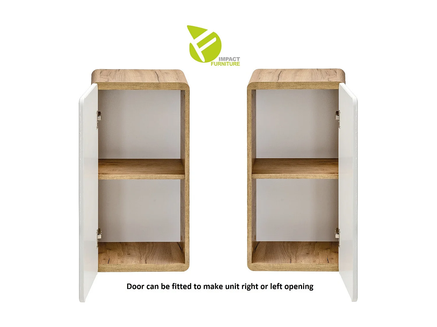 Small Bathroom Wall Cabinet Slim Storage Unit Compact Cupboard White Gloss and Oak Scandi Modern Aruba
