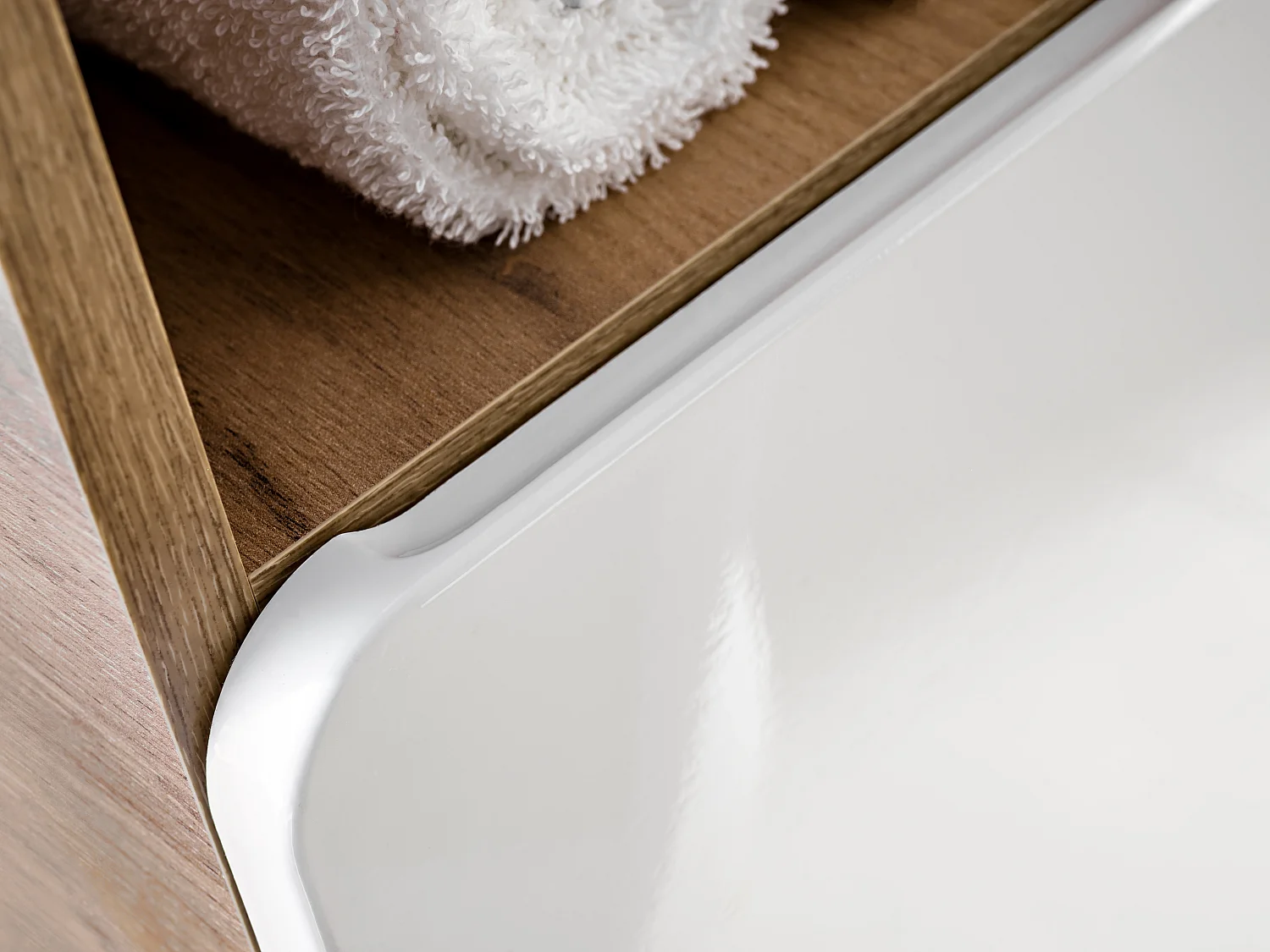 Small Bathroom Wall Cabinet Slim Storage Unit Compact Cupboard White Gloss and Oak Scandi Modern Aruba