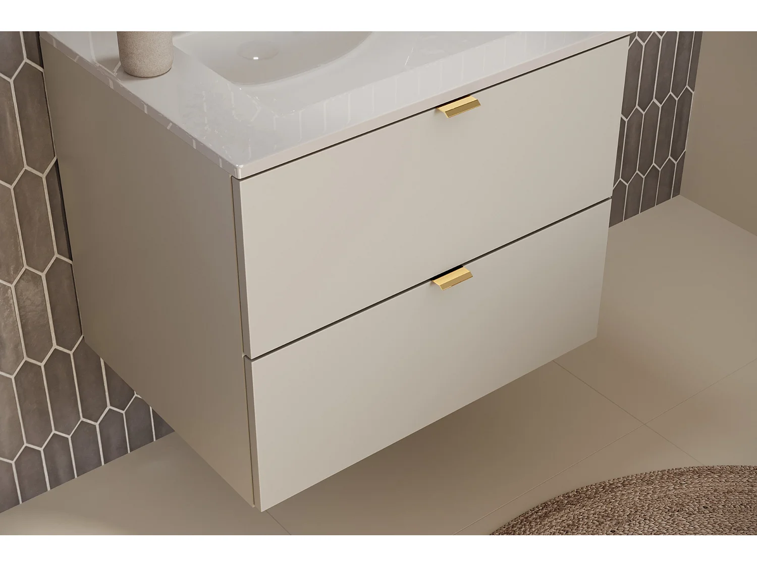 Bathroom Vanity Unit with Basin Beige 600mm Floating Drawer Wall Sink Cabinet Cashmere Dalia