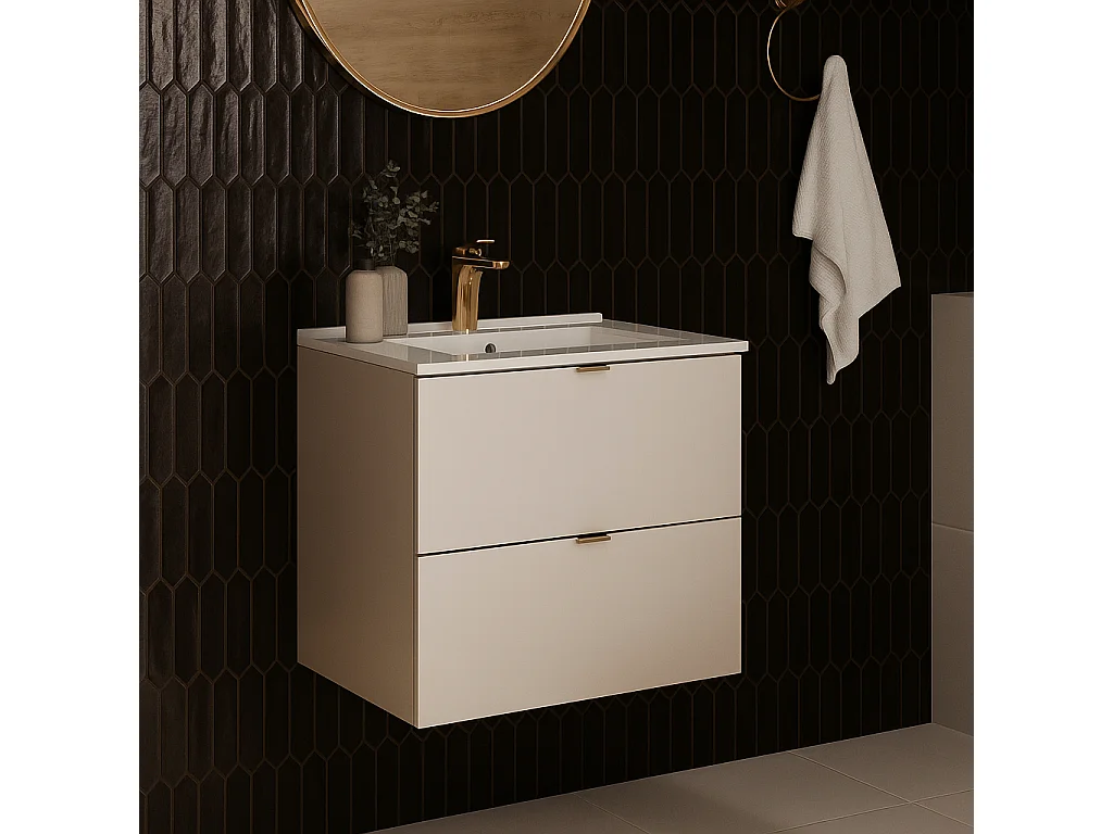 Bathroom Vanity Unit with Basin Beige 600mm Floating Drawer Wall Sink Cabinet Cashmere Dalia