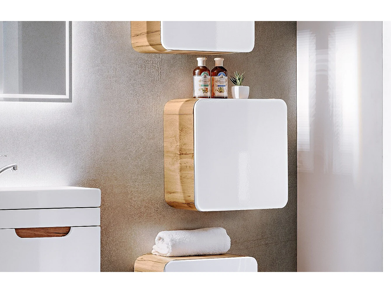 Small Bathroom Cabinet Wall Mounted Storage Cube Unit Cupboard Floating Square Cubby White Gloss Oak Aruba