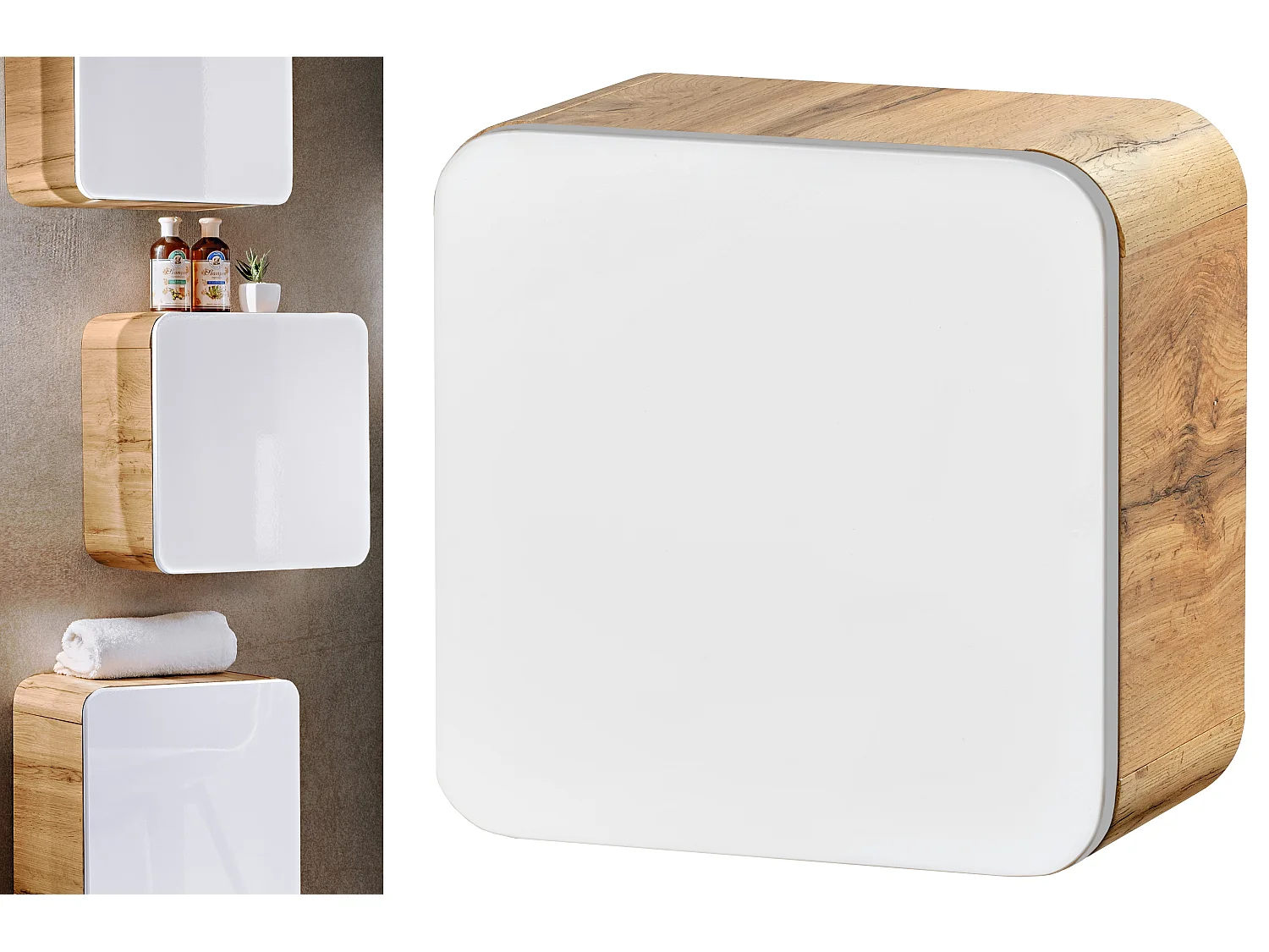 Small Bathroom Cabinet Wall Mounted Storage Cube Unit Cupboard Floating Square Cubby White Gloss Oak Aruba