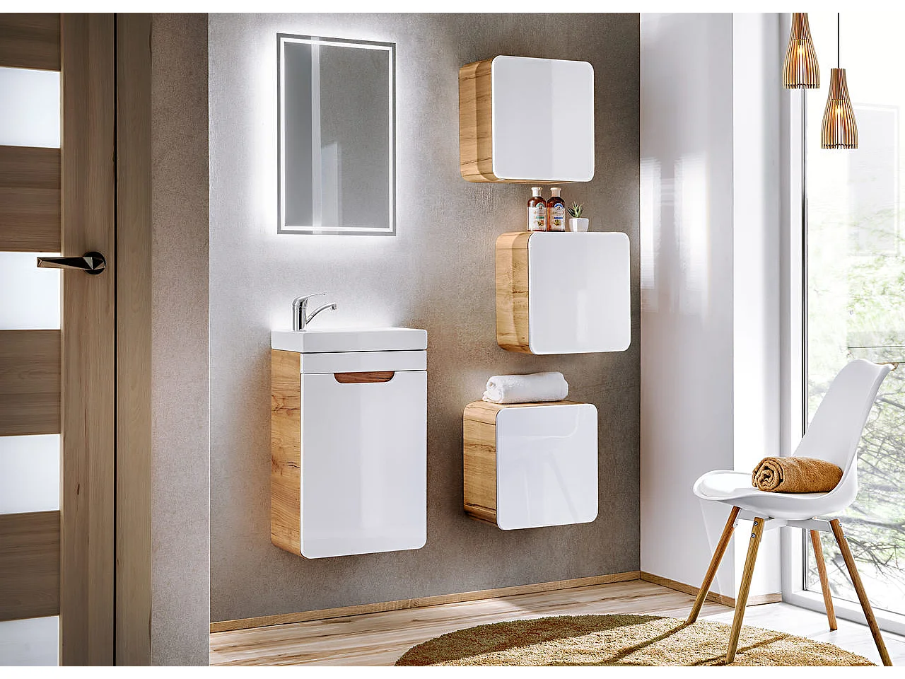 Small Bathroom Cabinet Wall Mounted Storage Cube Unit Cupboard Floating Square Cubby White Gloss Oak Aruba