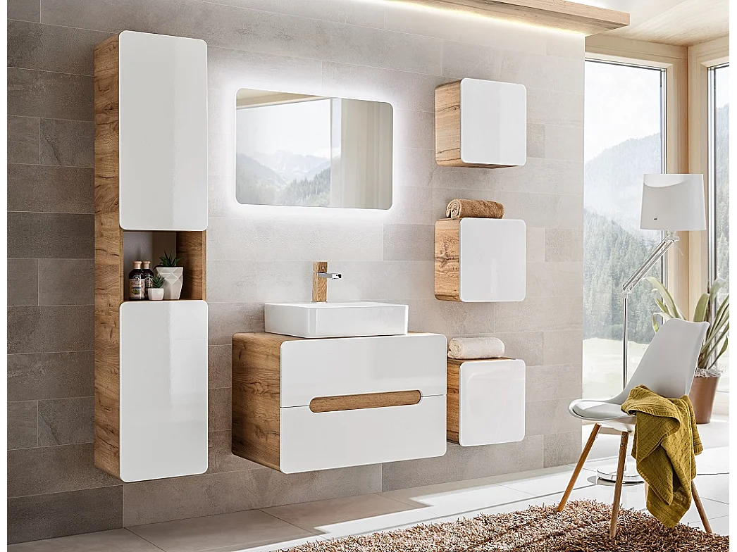 Small Bathroom Cabinet Wall Mounted Storage Cube Unit Cupboard Floating Square Cubby White Gloss Oak Aruba