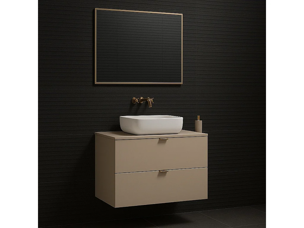 Vanity Unit with Basin 600mm Bathroom Wall Cabinet Worktop Countertop Sink Unit Beige Floating Dalia