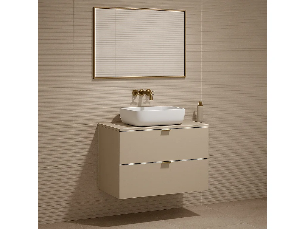 Vanity Unit with Basin 600mm Bathroom Wall Cabinet Worktop Countertop Sink Unit Beige Floating Dalia