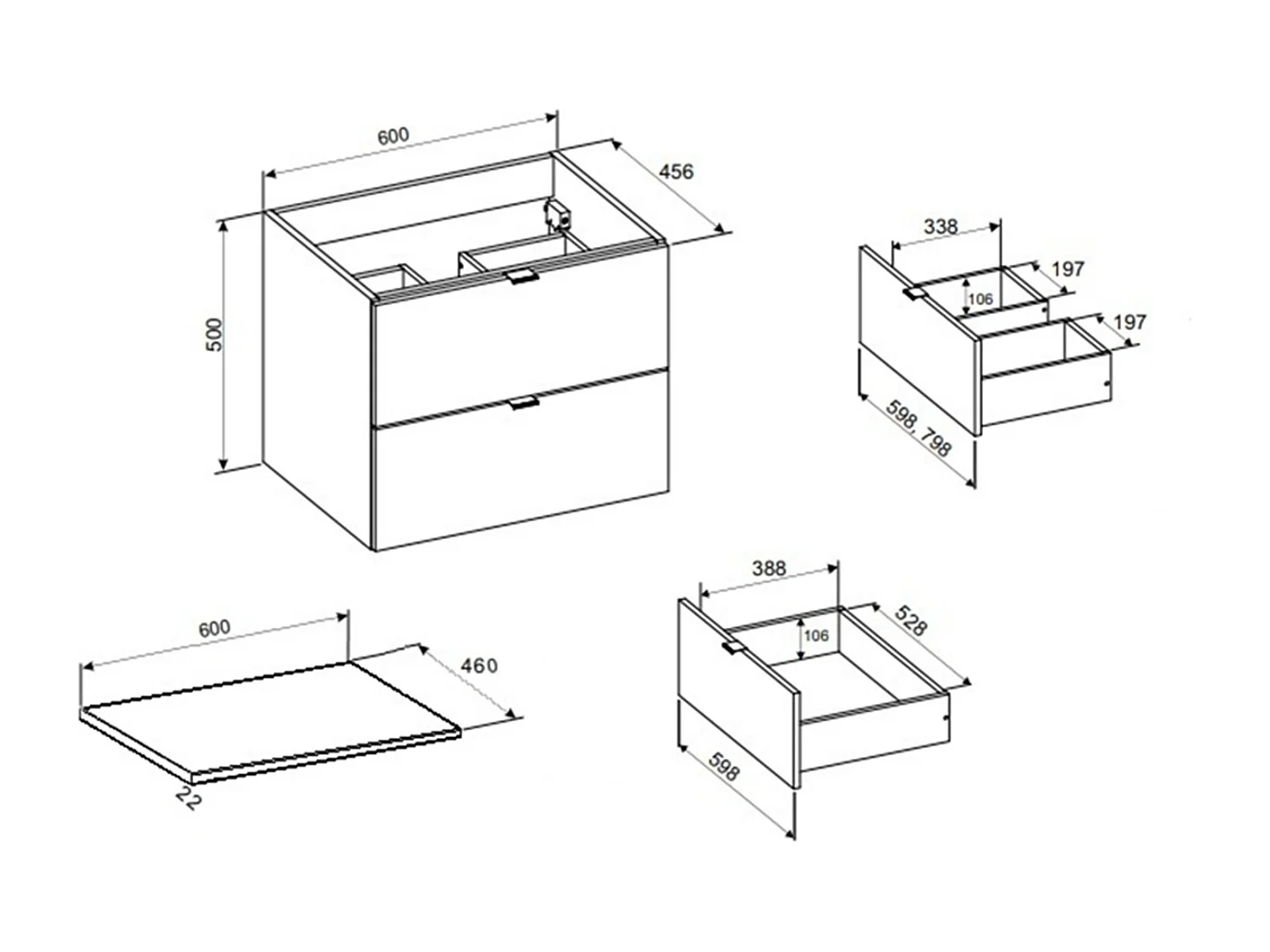 Vanity Unit with Basin 600mm Bathroom Wall Cabinet Worktop Countertop Sink Unit Beige Floating Dalia