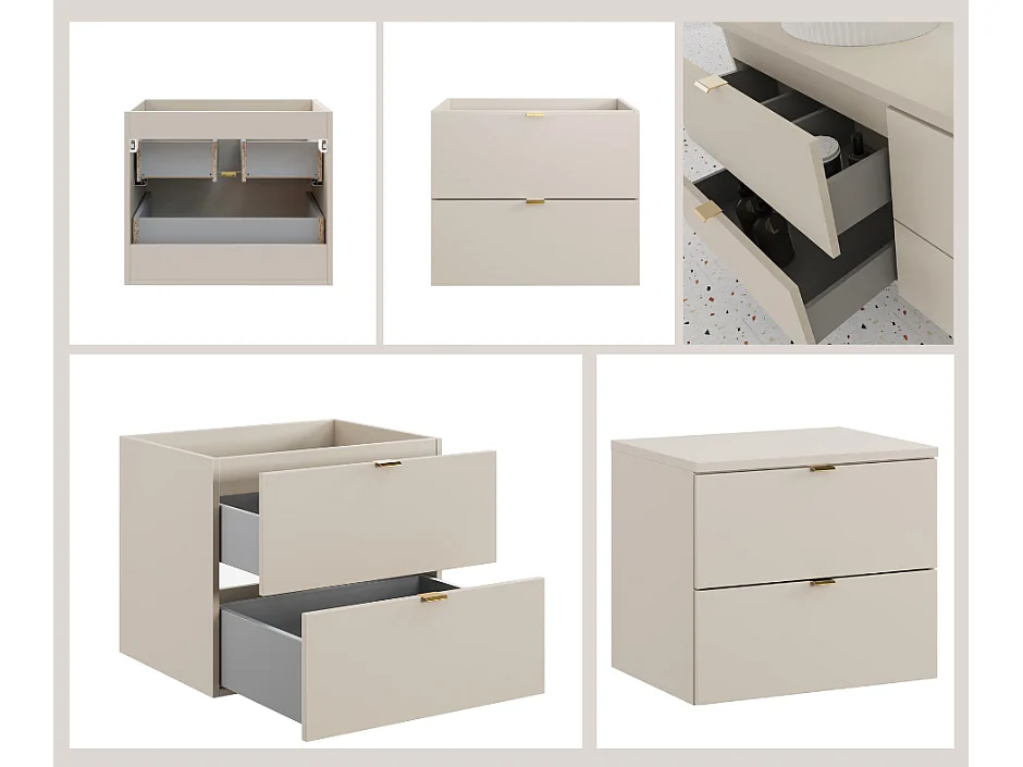 Vanity Unit with Basin 600mm Bathroom Wall Cabinet Worktop Countertop Sink Unit Beige Floating Dalia