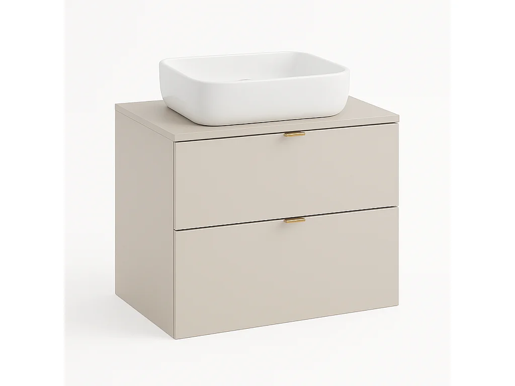 Vanity Unit with Basin 600mm Bathroom Wall Cabinet Worktop Countertop Sink Unit Beige Floating Dalia