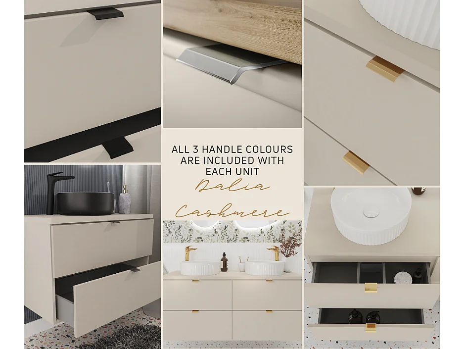 Vanity Unit with Basin 600mm Bathroom Wall Cabinet Worktop Countertop Sink Unit Beige Floating Dalia