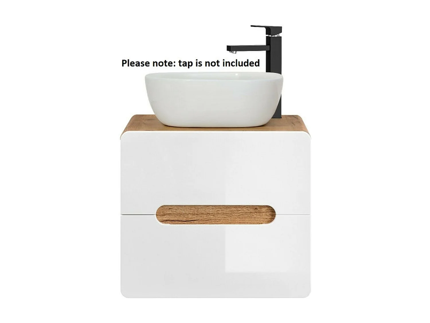 Bathroom Vanity Unit and Basin 600mm Countertop Wall Hung Cabinet with Drawers White Gloss Oak Aruba