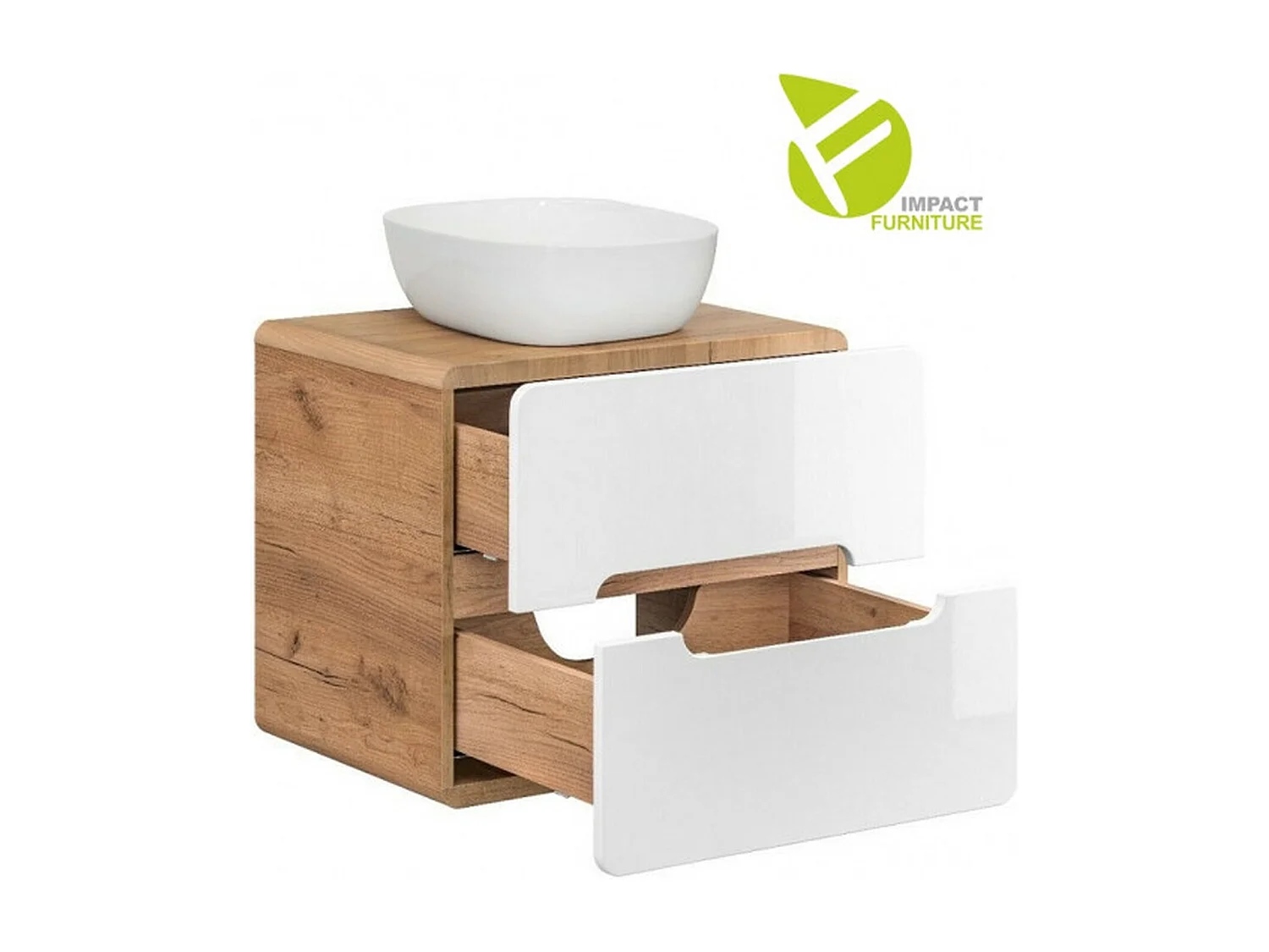 Bathroom Vanity Unit and Basin 600mm Countertop Wall Hung Cabinet with Drawers White Gloss Oak Aruba