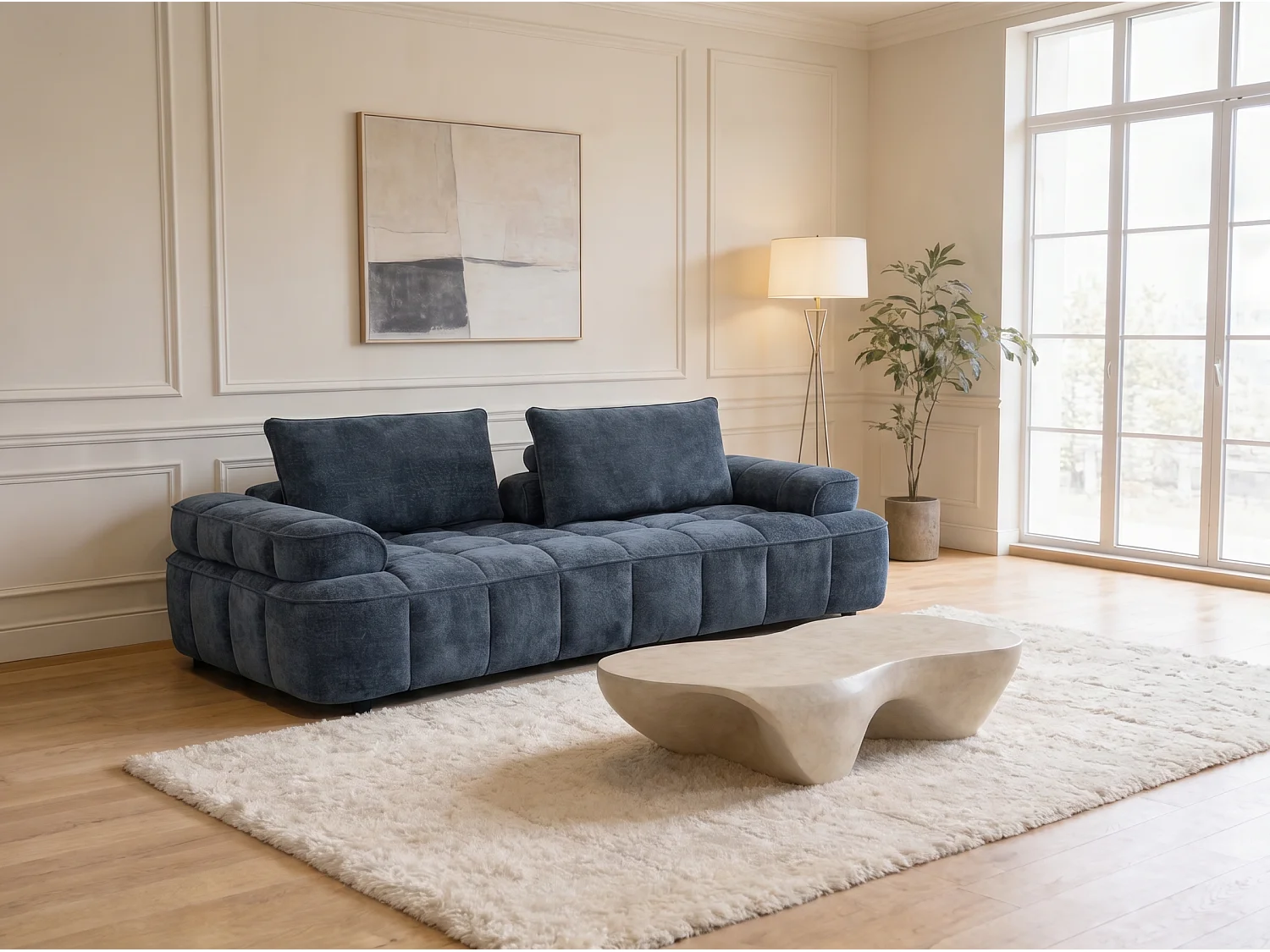 Modernes 3-Sitzer Blaues Stoffsofa mit Breiten Armlehnen - MIMO