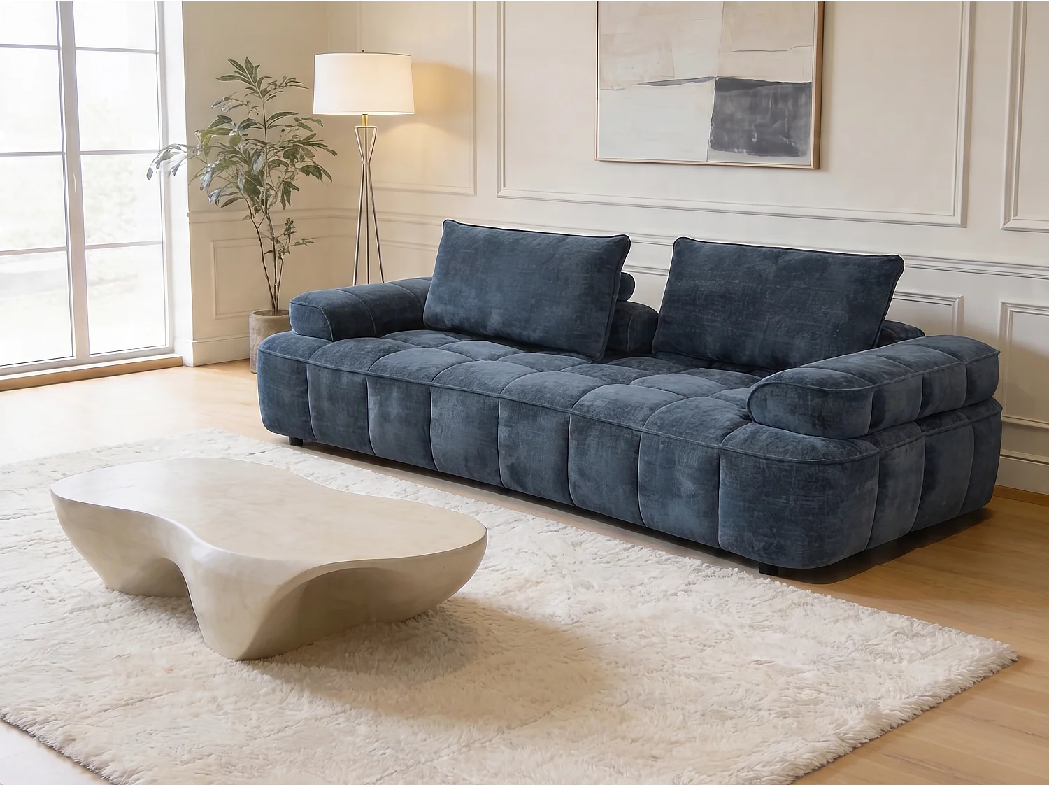 Modernes 3-Sitzer Blaues Stoffsofa mit Breiten Armlehnen - MIMO