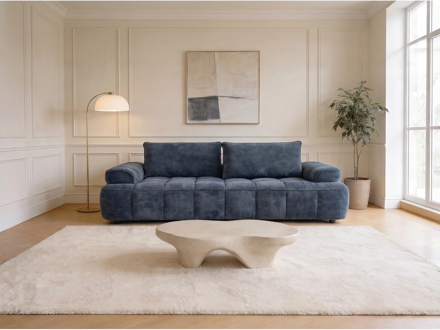 Modernes 3-Sitzer Blaues Stoffsofa mit Breiten Armlehnen - MIMO