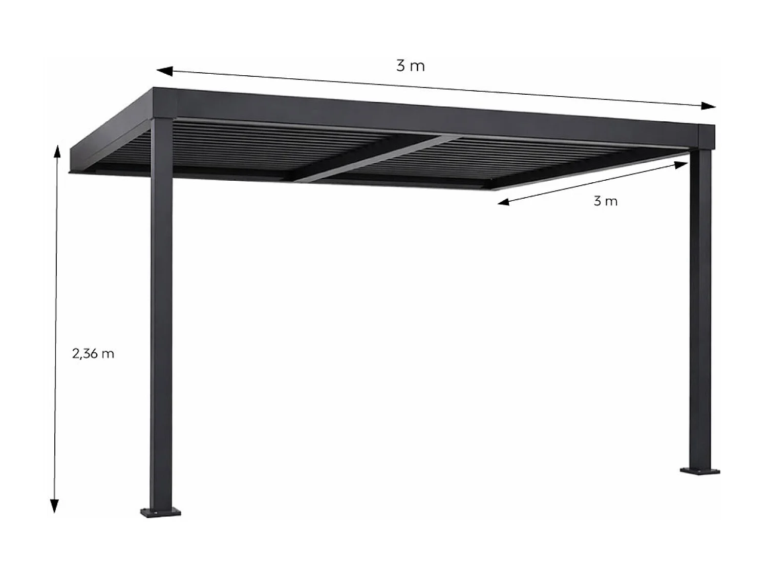 Pergola bioclimatique adossée en aluminium noir 3x3m SIFNOS