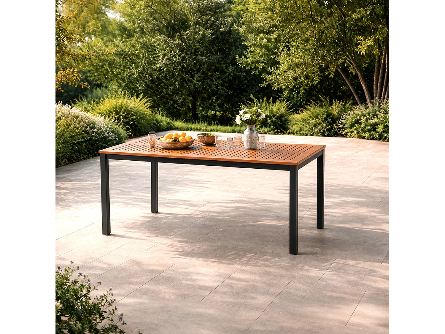 Table 6 places en bois naturel d'eucalyptus 150cm BAGO