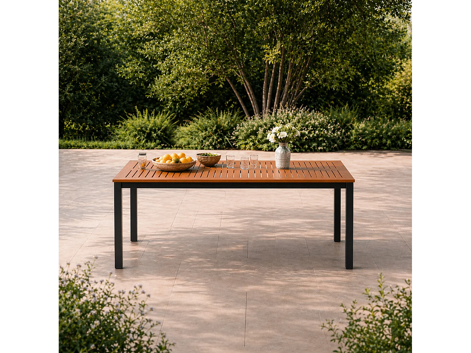 Table 6 places en bois naturel d'eucalyptus 150cm BAGO