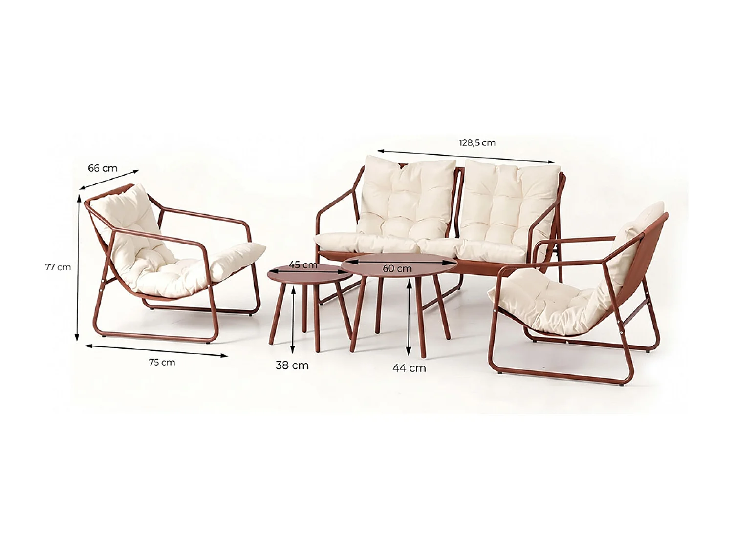 Salon de jardin 4 places terracotta et beige avec tables basses ATRANI