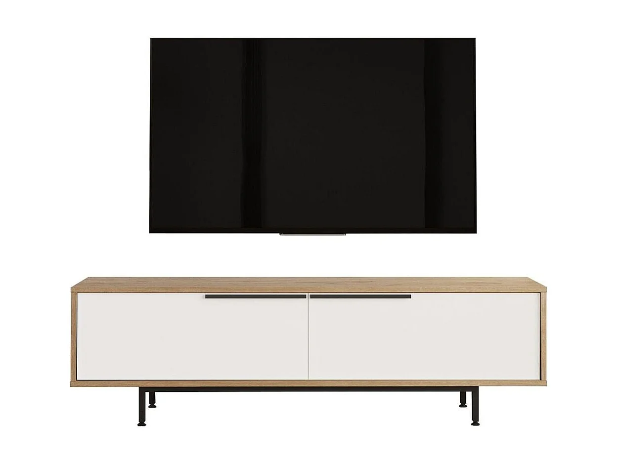 TV-Möbel mit 2 Klappen in Eichenoptik und Weiß, B160 cm - NAYA