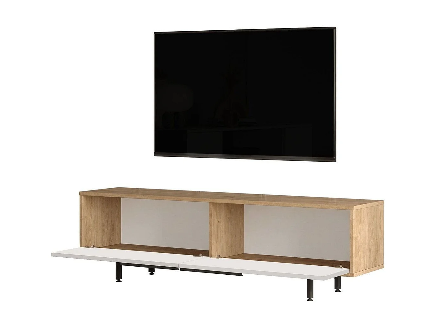 TV-Möbel mit 2 Klappen in Eichenoptik und Weiß, B160 cm - NAYA