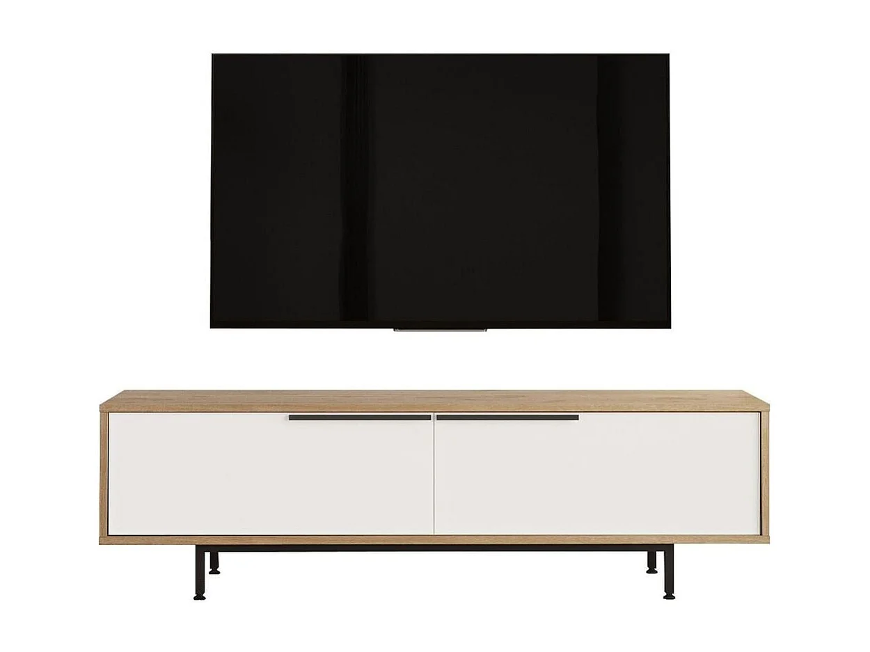 TV-Möbel mit 2 Klappen in Eichenoptik und Weiß, B160 cm - NAYA