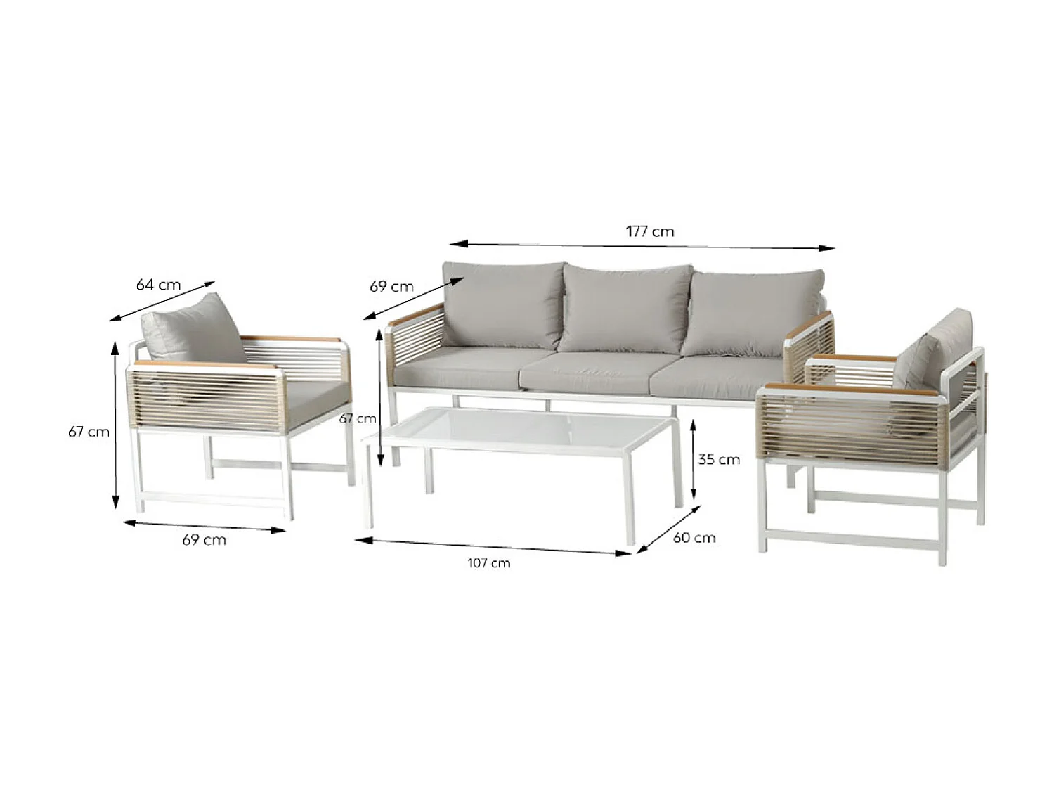 Salon de jardin 5 places avec table basse gris clair SOLOMON